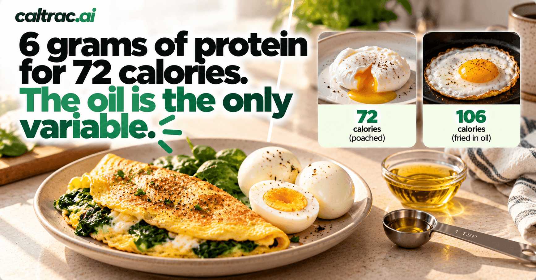 Eggs Ten Ways: Calories and Protein by Cooking Method, What the Oil Adds, and Eight Egg Meals Under 350 Calories