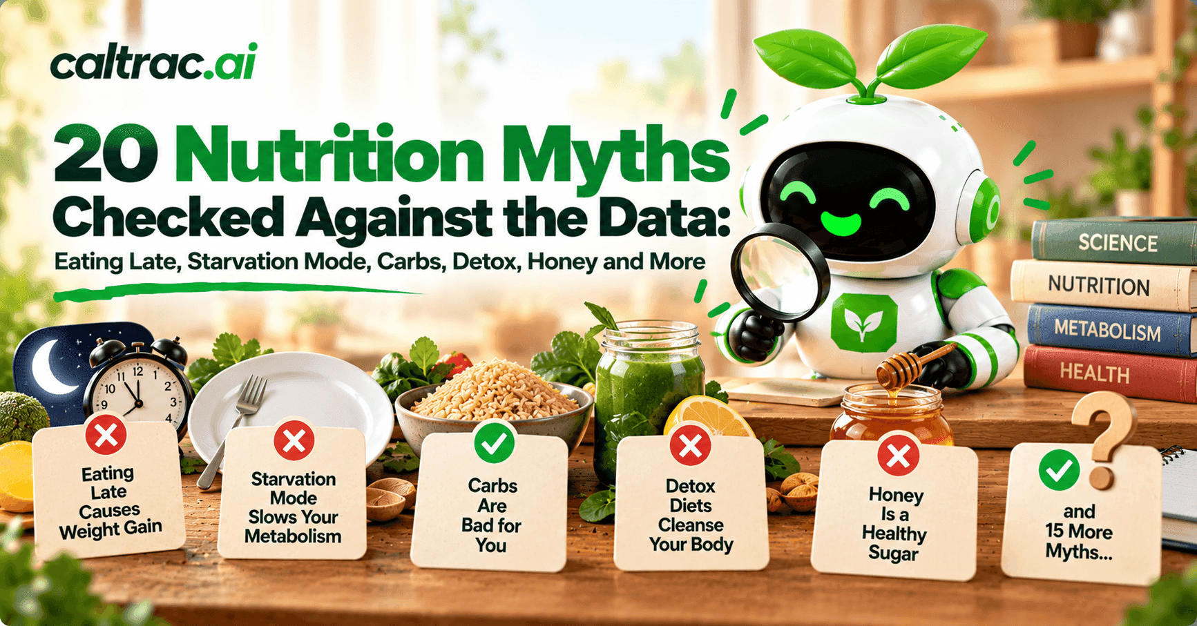 20 Nutrition Myths Checked Against the Data: Eating Late, Starvation Mode, Carbs, Detox, Honey and More
